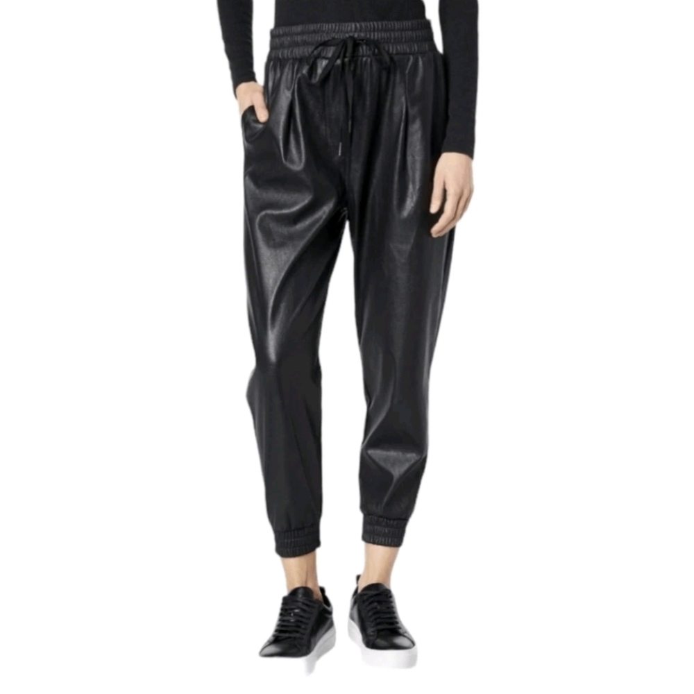 n:PHILANTHROPY Lana Faux Leather Black Jogger Pants Size Large Pull On